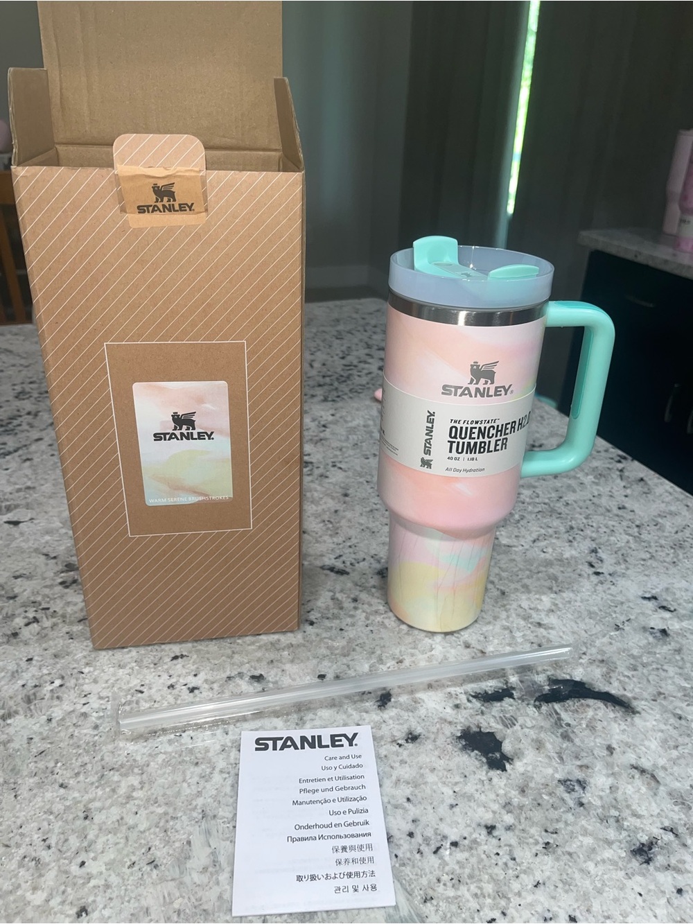 Stanley Quencher Tumbler - Pastel Tie-Dye with Mint Handle
